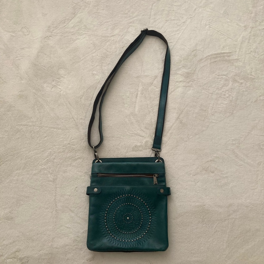 Patricia Nash Genuine Teal Leather Crossbody Purse